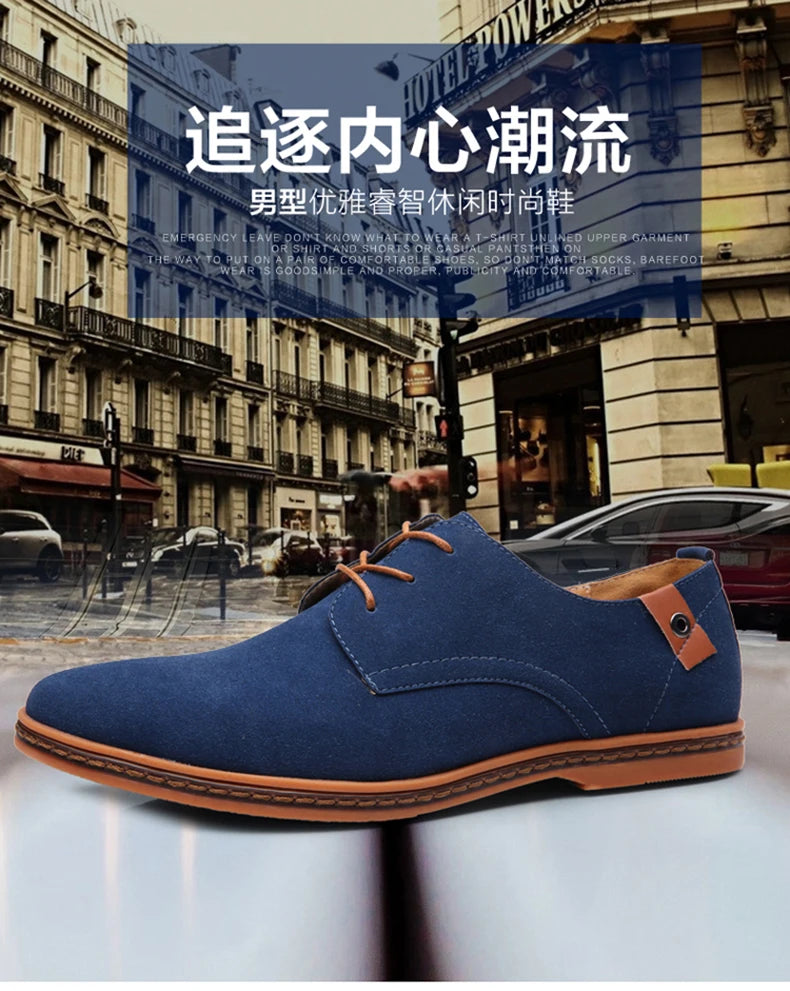 2024 Spring Suede Leather Men's Oxford Casual Shoes Classic Sneakers Comfortable Footwear Dress Shoes Large Size Flats