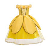 2025 Cosplay Belle Princess Dress Girls Dresses For Beauty and beast Party Clothing Magic stick crown Costume 3-12Y