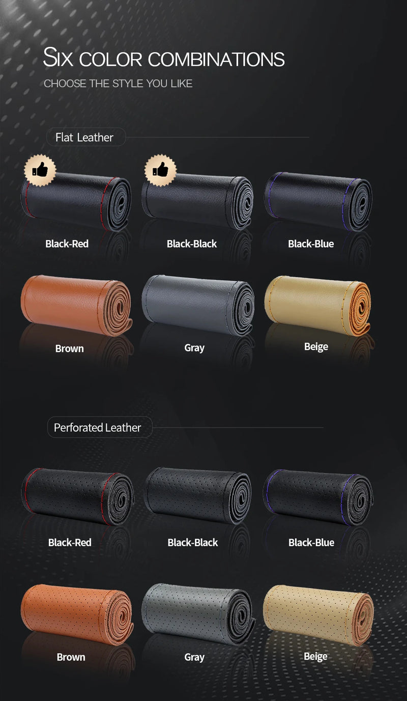 38cm 15inch Car Steering Wheel Braid Cover Artificial leather Needles And Thread Soft Non-slip Auto Interior Accessories Kits