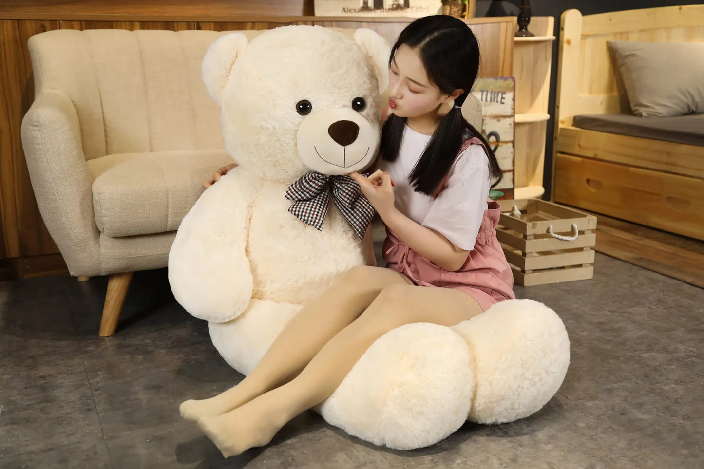Oso de peluche gigante de 105 cm, suave, blanco, rosa y marrón, almohada súper grande para abrazar, regalo de cumpleaños para niños.