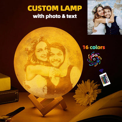 Personalized 3D Printing Moon Lamp Customized Photo Text Night Light USB Rechargeable Birthday Mother Day Lunar Anniversary Gift