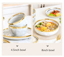 New Double-sided Gilt Rim Gray Marble Pattern Gilt Rim Porcelain Dinner Plate Set  Salad Noodles Bowl Ceramic Tableware
