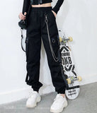 Pantalones cargo para mujer 2023, pantalones harén de moda con bolsillos punk, pantalones deportivos con cadena, elásticos Harajuku, cintura alta, ropa de calle.