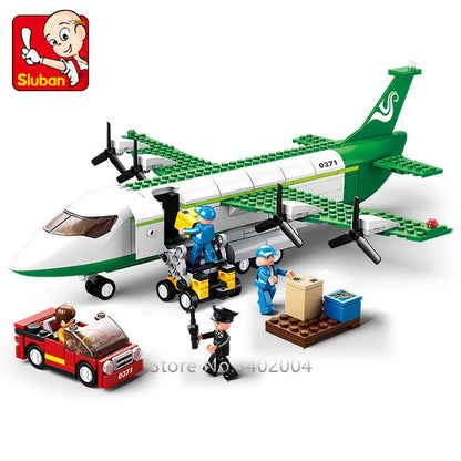 City Cargo Aircraft Plane Storage Airport Airbus Airplane Avion Technical Creative Building Blocks Educational Toys for Children