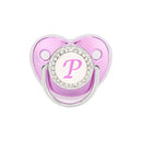 Chupete morado metalizado con tapa, chupete de silicona sin BPA, nombre con inicial, chupete mordedor, regalo para baby shower 