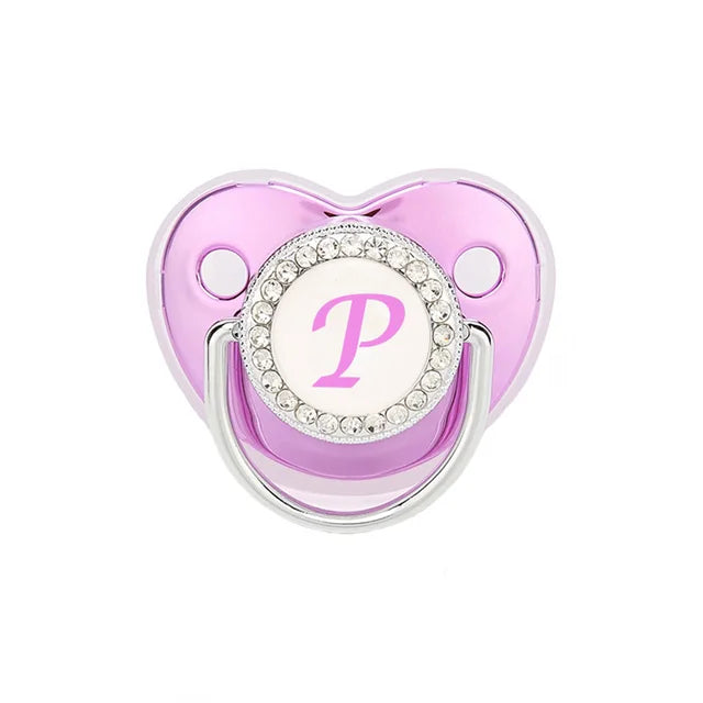 Chupete morado metalizado con tapa, chupete de silicona sin BPA, nombre con inicial, chupete mordedor, regalo para baby shower 