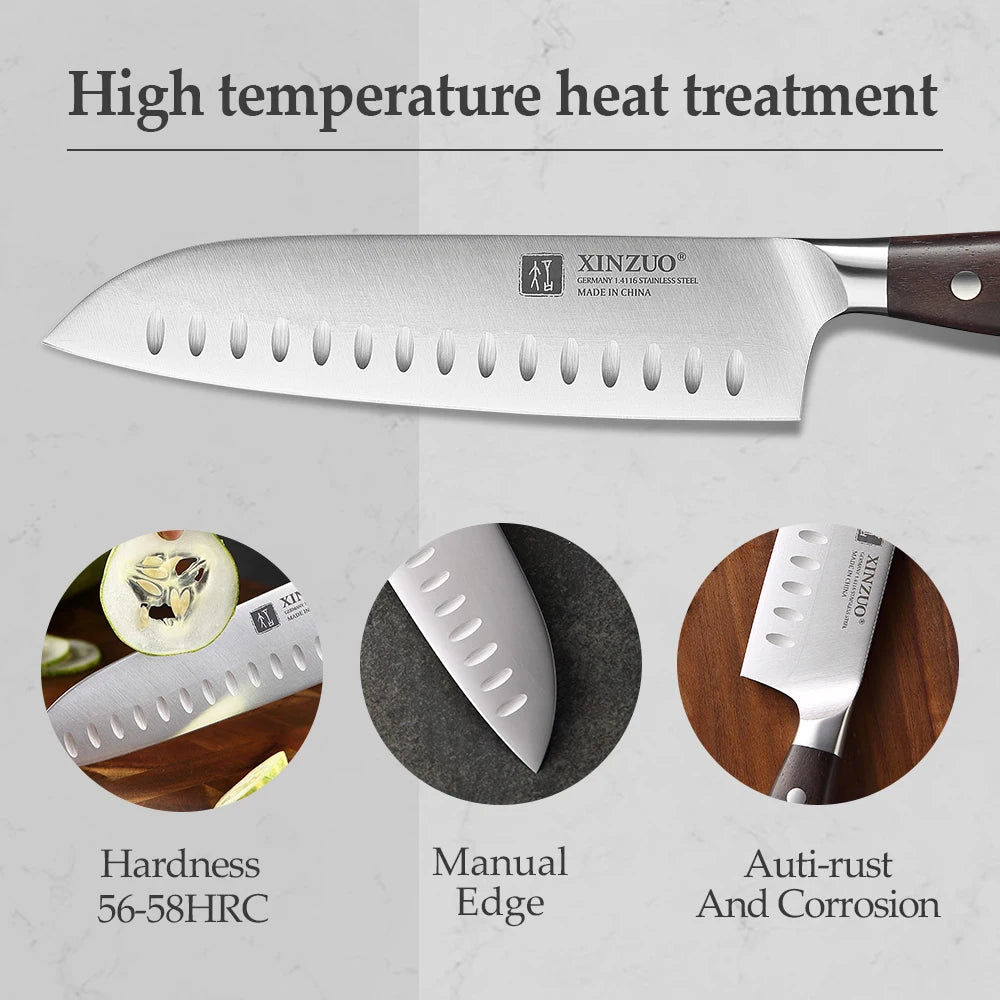 XINZUO profesional completo 7 Uds juego de cuchillos alemán 1,4116 juegos de cuchillos de cocina de acero inoxidable la mejor herramienta Santoku para cortar cocina