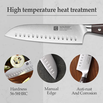 XINZUO profesional completo 7 Uds juego de cuchillos alemán 1,4116 juegos de cuchillos de cocina de acero inoxidable la mejor herramienta Santoku para cortar cocina