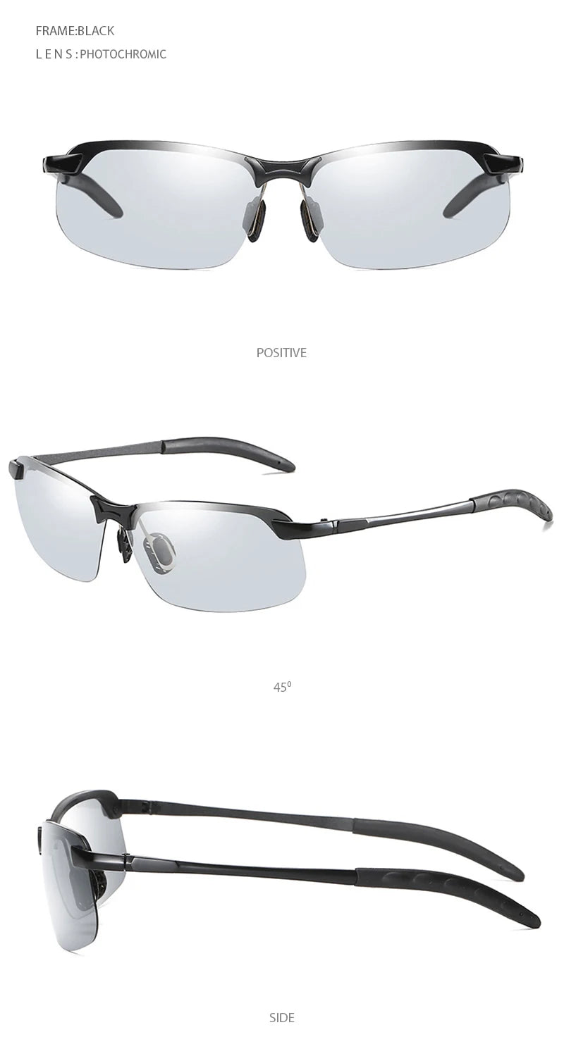 Fashion Half Frame Photochromic Sunglasses Men Women Classic Chamelon Polarized Sun Glasses Male Vintage Fishing Driving Shades