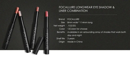 FOCALLURE Lápiz de sombra de ojos perlado de 24 colores, resistente al agua, con brillo, pigmento brillante, delineador en barra, herramientas de maquillaje