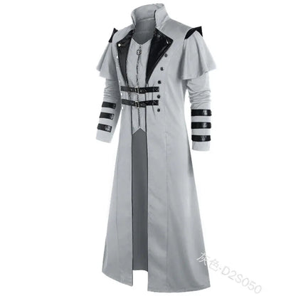 Vintage Halloween Medieval Steampunk Assassin Elves Pirate Costume Adult Men Black Long Split Jacket Gothic Armor Leather Coats