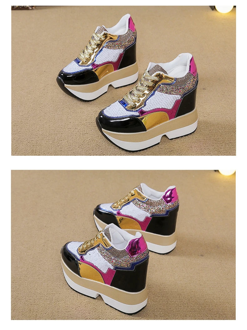 Fashion White Sneakers Women's High Platform Casual Shoes Height Increasing Leather Shoes 10 CM Thick Sole Trainers Tennis Sports