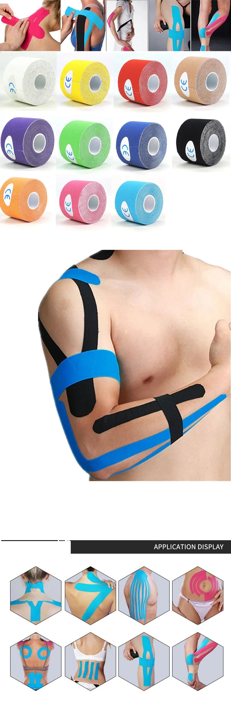 5 rollos de cinta deportiva kinesiológica para gimnasio, tenis, fitness, correr, alivio del dolor muscular de rodilla, rodilleras.