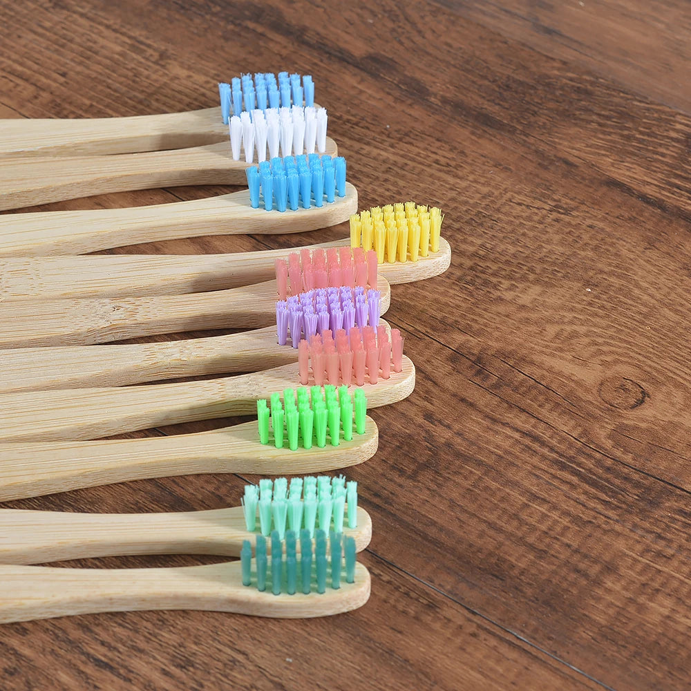 Children 10 Pieces Colorful Bamboo Toothbrush Nylon Bristle Eco Paint Toothbrush Kids Arosse a Dent Bambou Vegan Tooth Dental