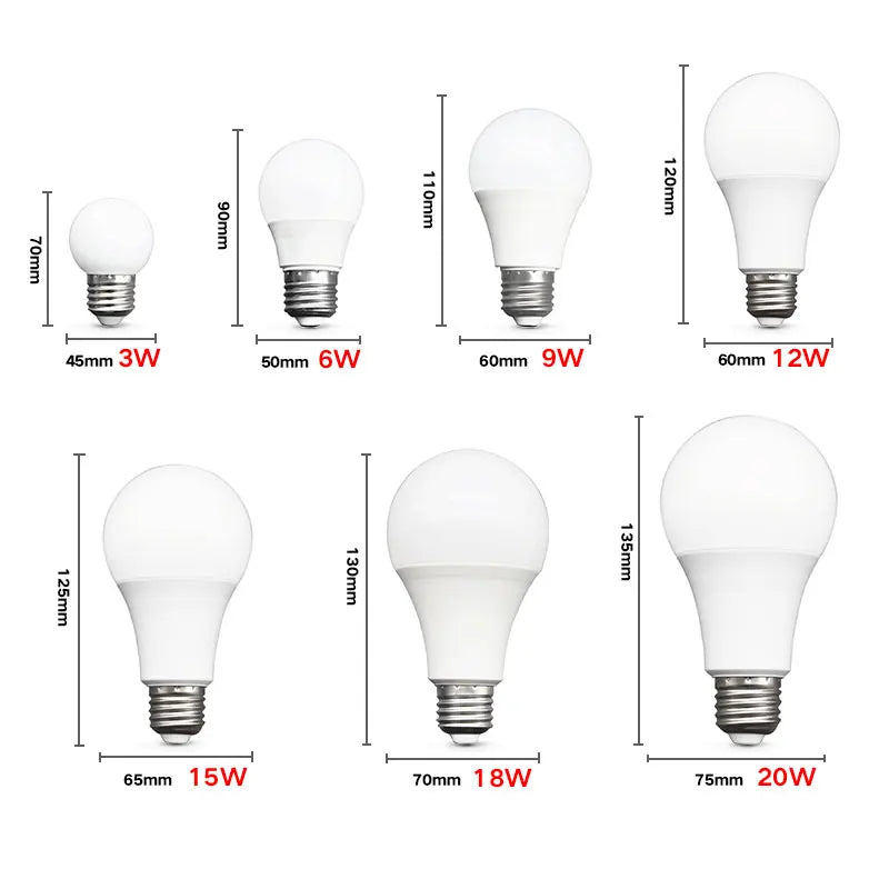 10 bombillas LED E27 CA 220 V 240 V, potencia real: 20 W, 18 W, 15 W, 12 W, 9 W, 5 W y 3 W, para salón y hogar.