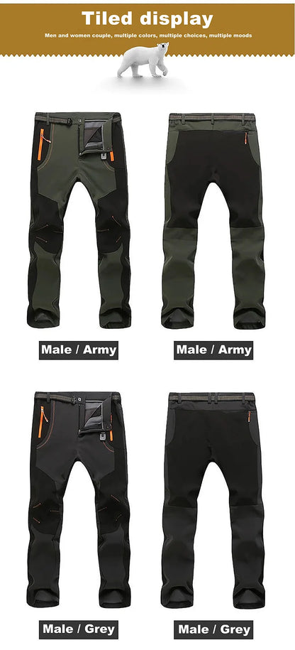 LNGXO Thick Warm Fleece Hiking Pants Men Winter Waterproof Windproof Outdoor Soft Shell Rain Trousers Trekking Camping Ski Pants