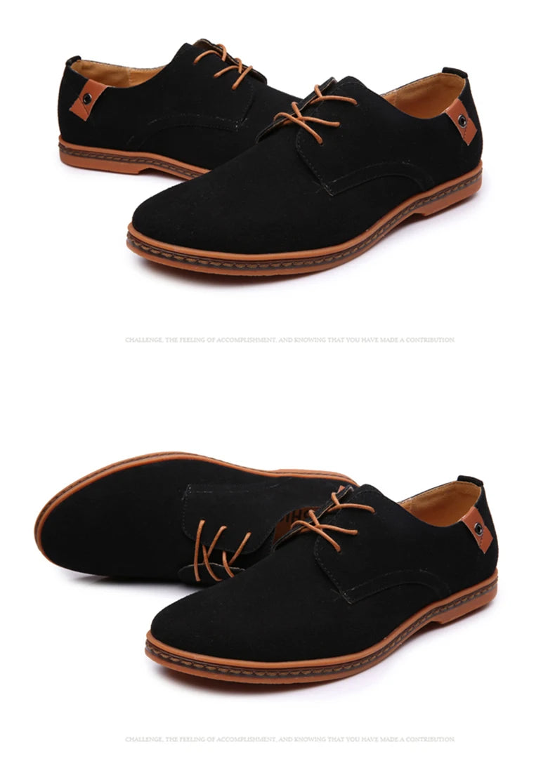 2024 Spring Suede Leather Men's Oxford Casual Shoes Classic Sneakers Comfortable Footwear Dress Shoes Large Size Flats