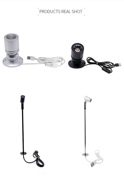Mini holofote led 1w/3w, display de joias dc5v com interruptor, interface usb, armário de loja, decoração de brinquedos interiores, foco de mesa