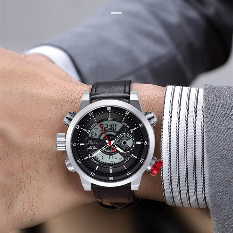 2024 NEW AMST Luxury Brand Men's Quartz LED Watches Men Fashion Casual Sports Clock Genuine Leather Military Wrist Watch