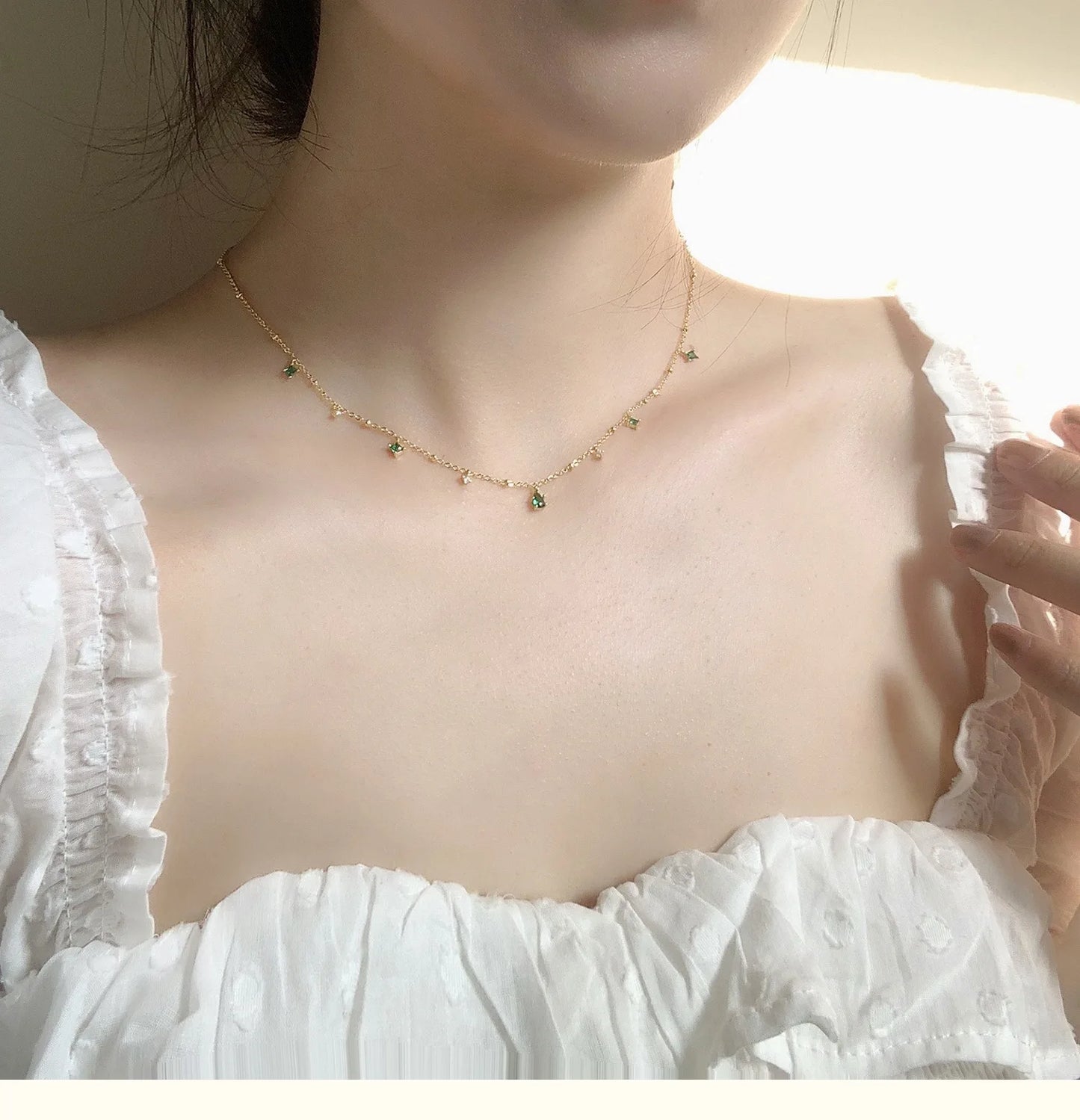 Exquisite Green Zircon Clavicle Chain Necklace Choker Necklace for Women Gifts Jewelry Vintage Design Necklace Wholesale