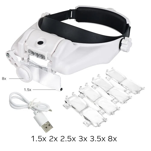 USB Rechargeable Glasses Loupe Watchmaker Repair Tool Glasses Magnifier LED Headband Magnifying Glass 1.5x 2x 2.5x 3x 3.5x 8