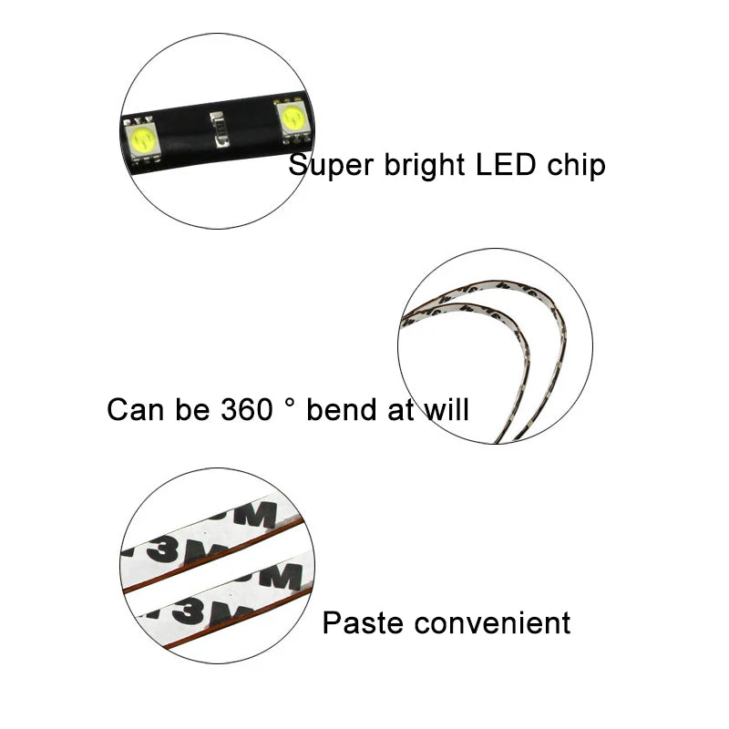 1/4/10 30CM LED Strip Lights Car Styling Decorative Ambient Light 15SMD Waterproof LED Flexible Atmosphere Light Red Yellow Bule