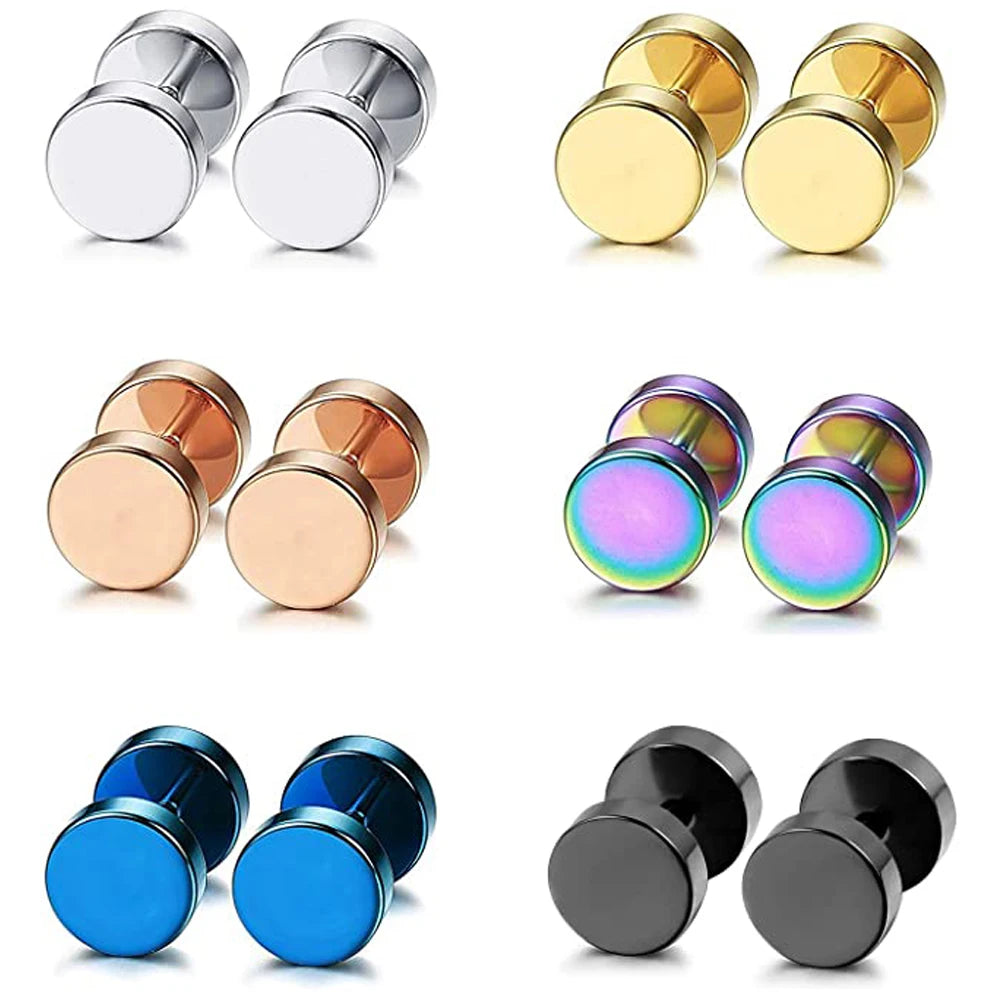 2 pendientes góticos estilo punk de acero inoxidable con forma de mancuerna para hombre y mujer, estilo hip hop, rock, hipoalergénicos. 