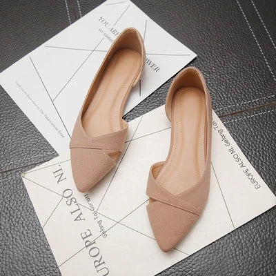 Women's Flats Pink Black Pure Color Plus Small Size 33 34 Large 41 42 43 44 Suede Leather Pointed Toe Office Lady Flat Heel Shoes