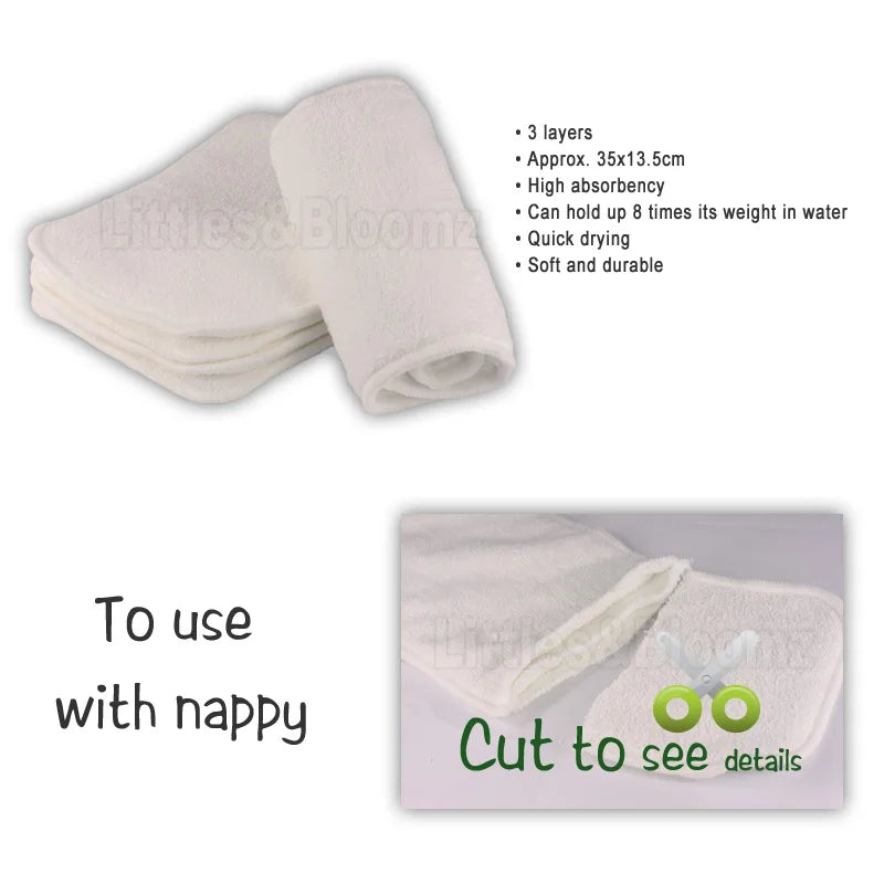 [Littles&amp;Bloomz] Insertos lavables reutilizables, protectores de refuerzo para pañales de tela de bolsillo real, inserto de microfibra de carbón de bambú