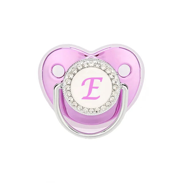 Metallic Purple Baby Pacifier with Cap, BPA Free Silicone Pacifier, Initial Letter Name, Dummy Teether, Baby Shower Gifts 