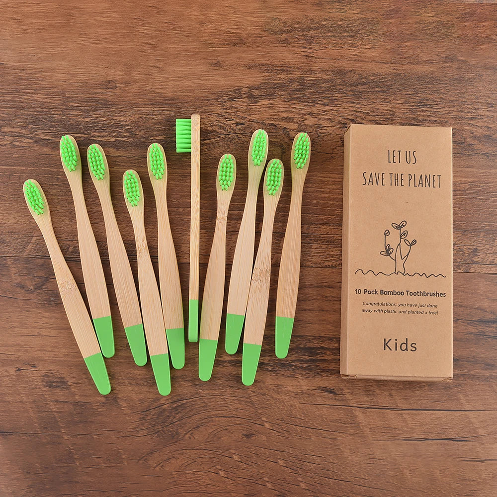 Children 10 Pieces Colorful Bamboo Toothbrush Nylon Bristle Eco Paint Toothbrush Kids Arosse a Dent Bambou Vegan Tooth Dental