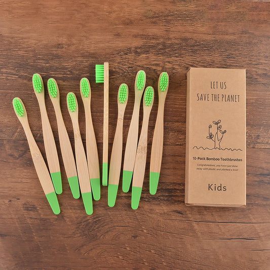 Children 10 Pieces Colorful Bamboo Toothbrush Nylon Bristle Eco Paint Toothbrush Kids Bamboo Vegan Tooth Dental