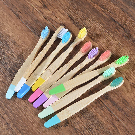 Children 10 Pieces Colorful Bamboo Toothbrush Nylon Bristle Eco Paint Toothbrush Kids Arosse a Dent Bambou Vegan Tooth Dental