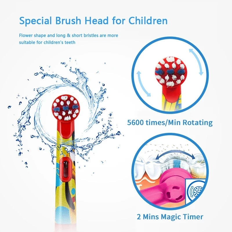 Oral B Electric Toothbrush for Kid Soft Brush Rotation Clean Teeth Brush For Kid Gentle Clean Teeth Waterproof Kid Tooth Brush
