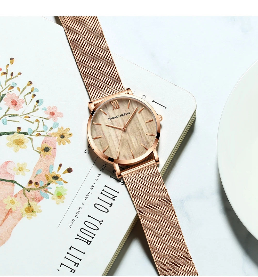 HANNAH MARTIN Women Watch Nordic Minimalist Japan Quartz Movement 3Bar Waterproof Women 36mm Full Rose Gold Dropshipping Watches