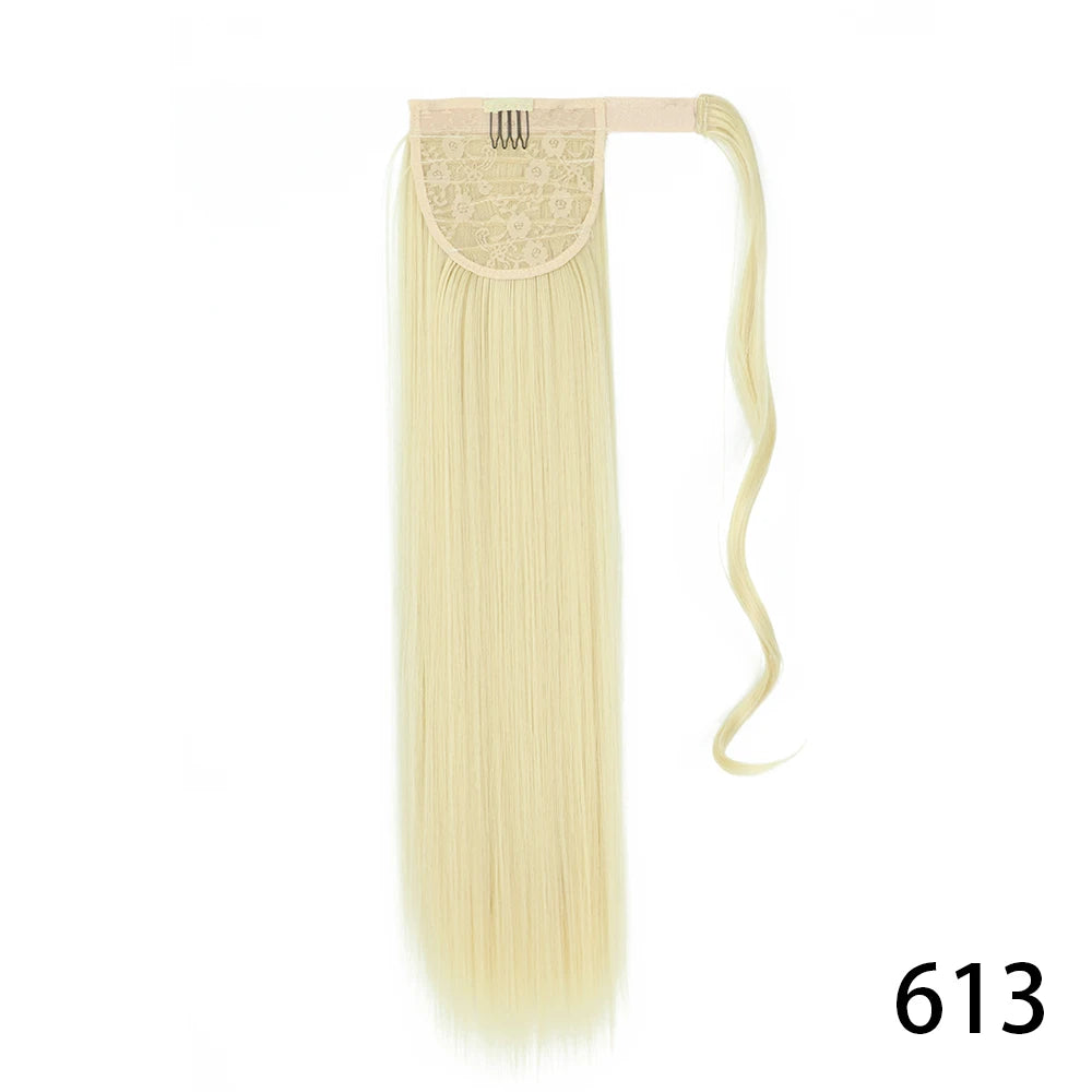 32inches Synthetic Ponytail Hair Extension Clip in Fake Wig Hairpiece Blonde Wrap Around Pigtail Long Smooth Overhead Pony Tail