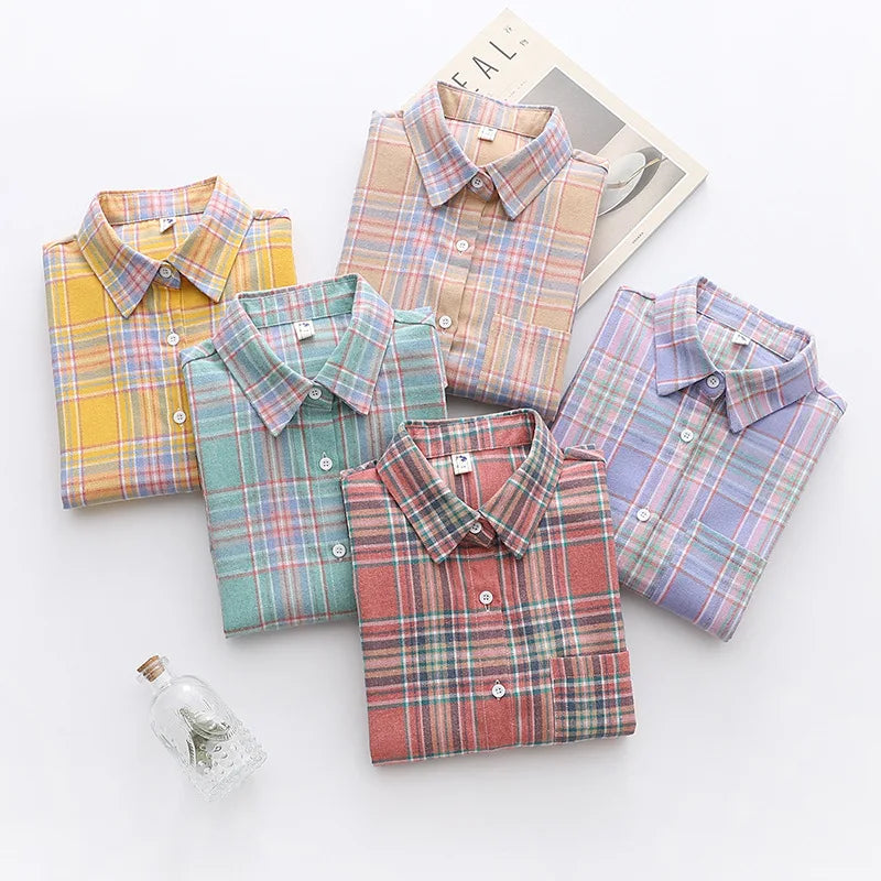 Casual Women's Plaid Shirt 2025 Spring Autumn New Ladies Loose Blouse and Tops Female Long Sleeve Shirts Fresh Checked Clothes