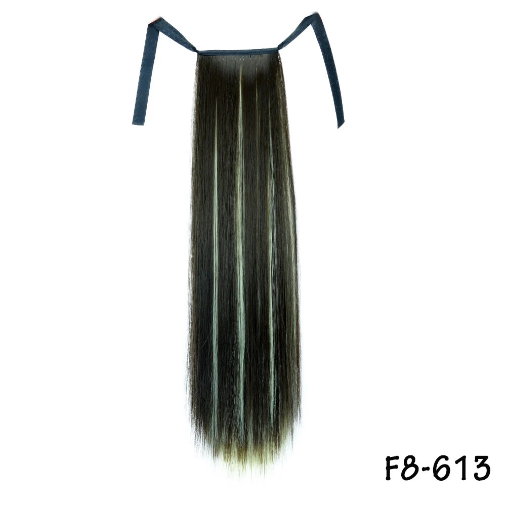 32inches Synthetic Ponytail Hair Extension Clip in Fake Wig Hairpiece Blonde Wrap Around Pigtail Long Smooth Overhead Pony Tail