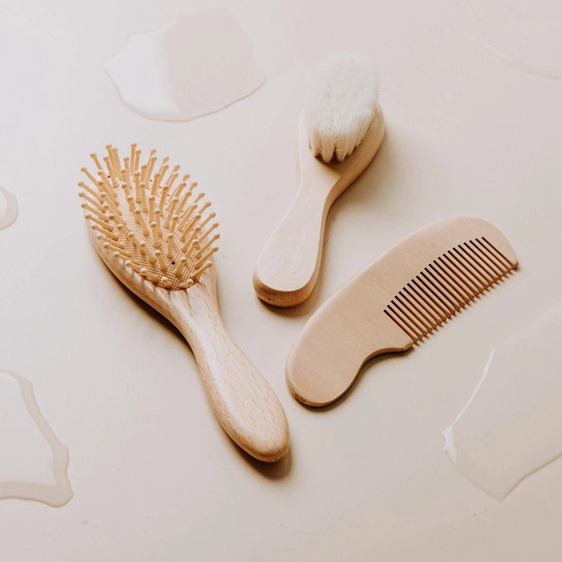 Newborn Baby Natural Wooden Boys Girls Soft Wool Hair Brush Head Comb Infant Head Massager Portable Bath Brush Comb For Kids