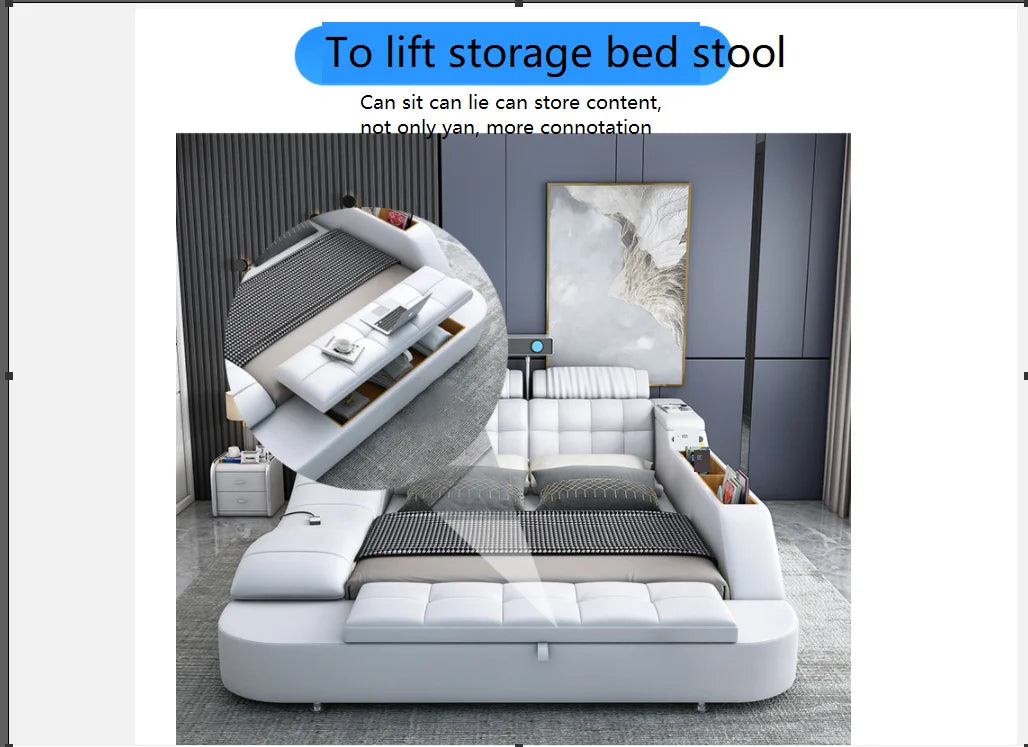 Light Luxury Leather Multi-functional Intelligent Projection Bed Modern Simple 1.8 Double Bed Storage Wedding Bed