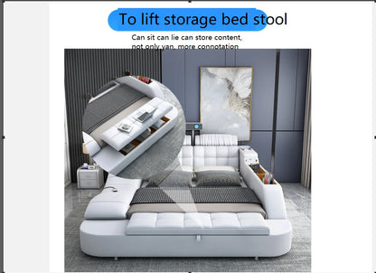Light Luxury Leather Multi-functional Intelligent Projection Bed Modern Simple 1.8 Double Bed Storage Wedding Bed