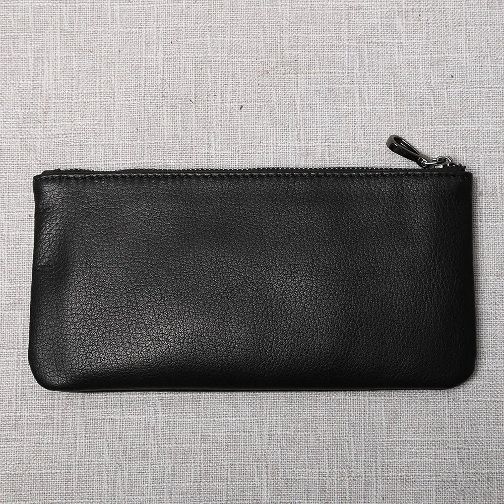 ZRCX Men's Genuine Leather Long Zipper Wallet First Layer Cowhide Youth Ultra-Thin Handbag Wallet Trendy Brand Simple Wallet