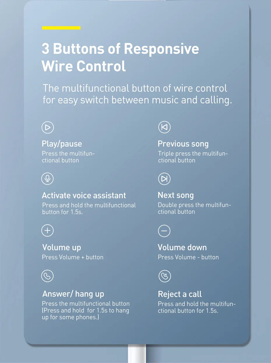 Baseus C17 Wired Earphone Type-C with Mic in-ear Wired Headphones For Xiaomi Samsung  NOTE 10 NOTE 20 S21 S20 Cellphone Headsets
