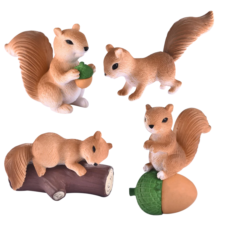 4pcs/Set Lovely Squirrel Family Model Cartoon Animal Figurine Dollhouse Cake Home Decor Kid Miniature Garden Decoration Playset