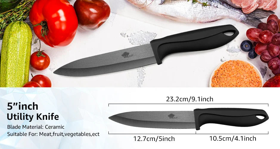 Ceramic Knife Set 3 4 5 6 inch Kitchen Knife + Peeler Holder Black White Blade Chef Knife Fruits Utility Cooking Knives Cutter