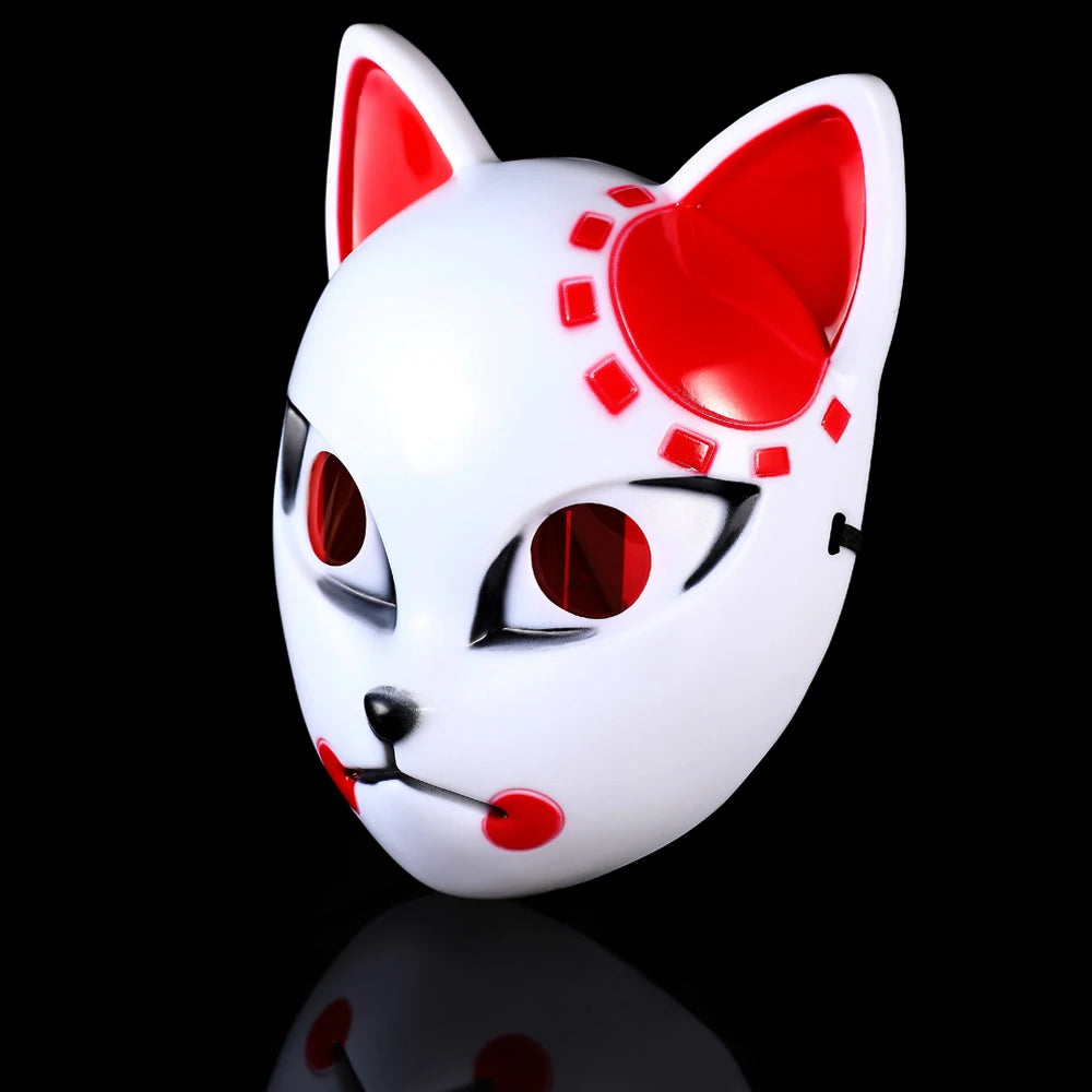 Máscara de Anime Japonês "Raposa Demônio" (Cosplay de Sabito, Makomo ou Tanjiro) – Máscara de Animal em Plástico Reforçado – Acessório de Luxo para Fantasia de Halloween
