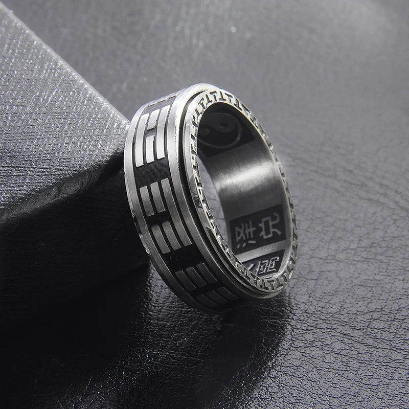 Vintage Chinese Tai Chi Kung Fu Men's Taoism Mantra Fidget Anti-stress Spinner Rings For Chinatown Men Rotatable Anxiety Ring