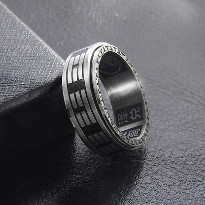 Vintage Chinese Tai Chi Kung Fu Men's Taoism Mantra Fidget Anti-stress Spinner Rings For Chinatown Men Rotatable Anxiety Ring