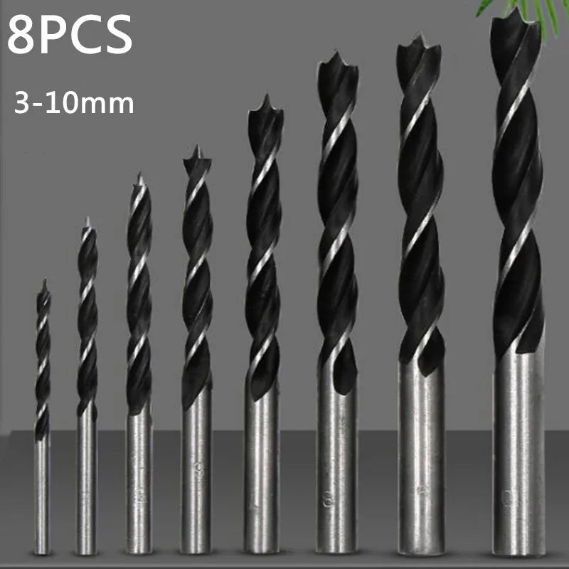 Juego de 8 brocas para madera de 3 mm a 10 mm para carpintería, brocas espirales de acero con alto contenido de carbono.