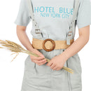 1PC Women Fashion Casual Straw Belt Round Wooden Buckle Elastic Waist Chain Belly Necklace Body Jewelry Dress Shirt Accessories